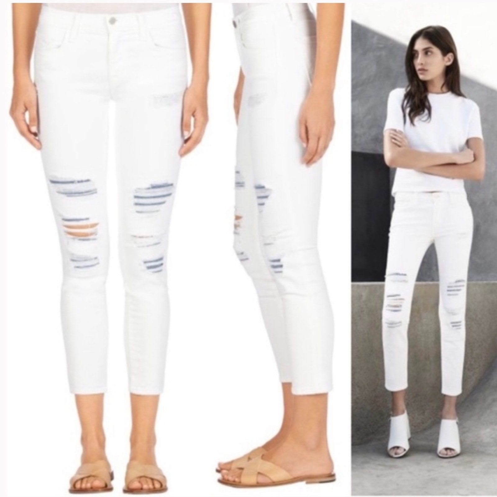 J Brand White Distressed Chaos Capri Jeans Skinny Size 26 B189